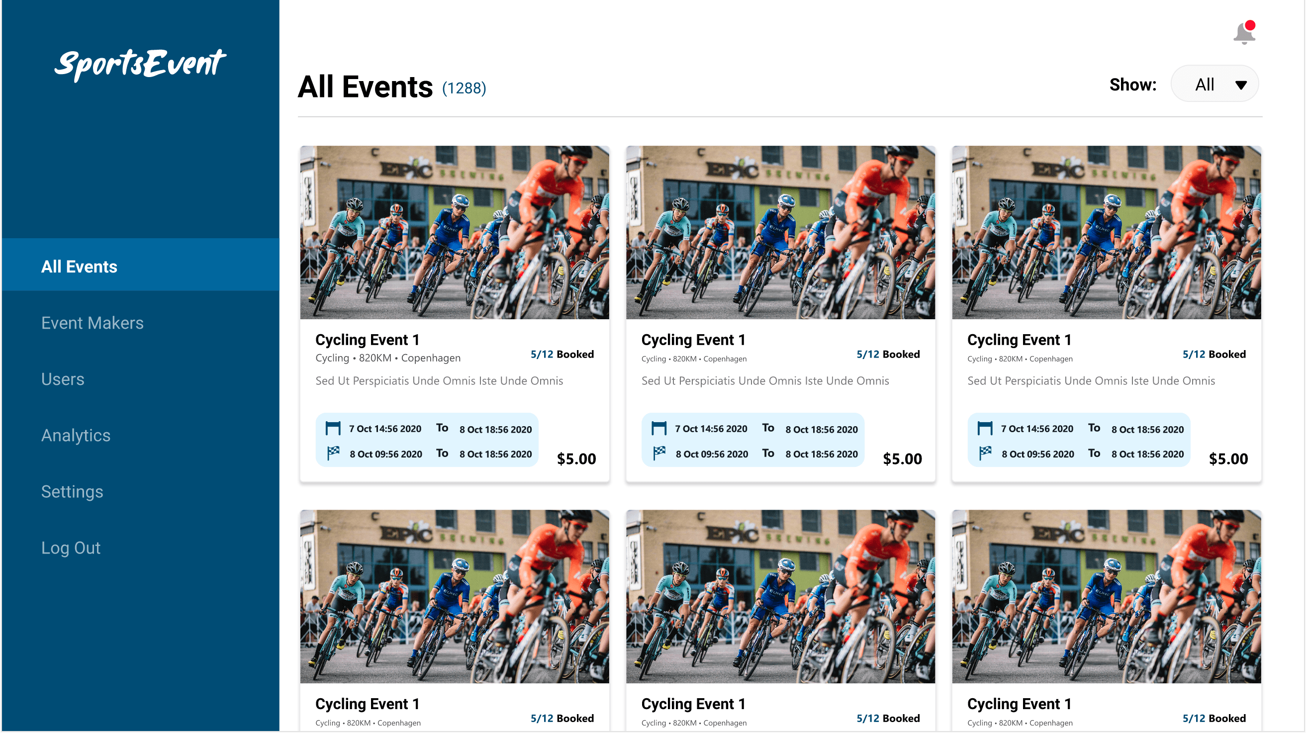 Sports Events — Admin Dashboard & Management Platform screenshot 2